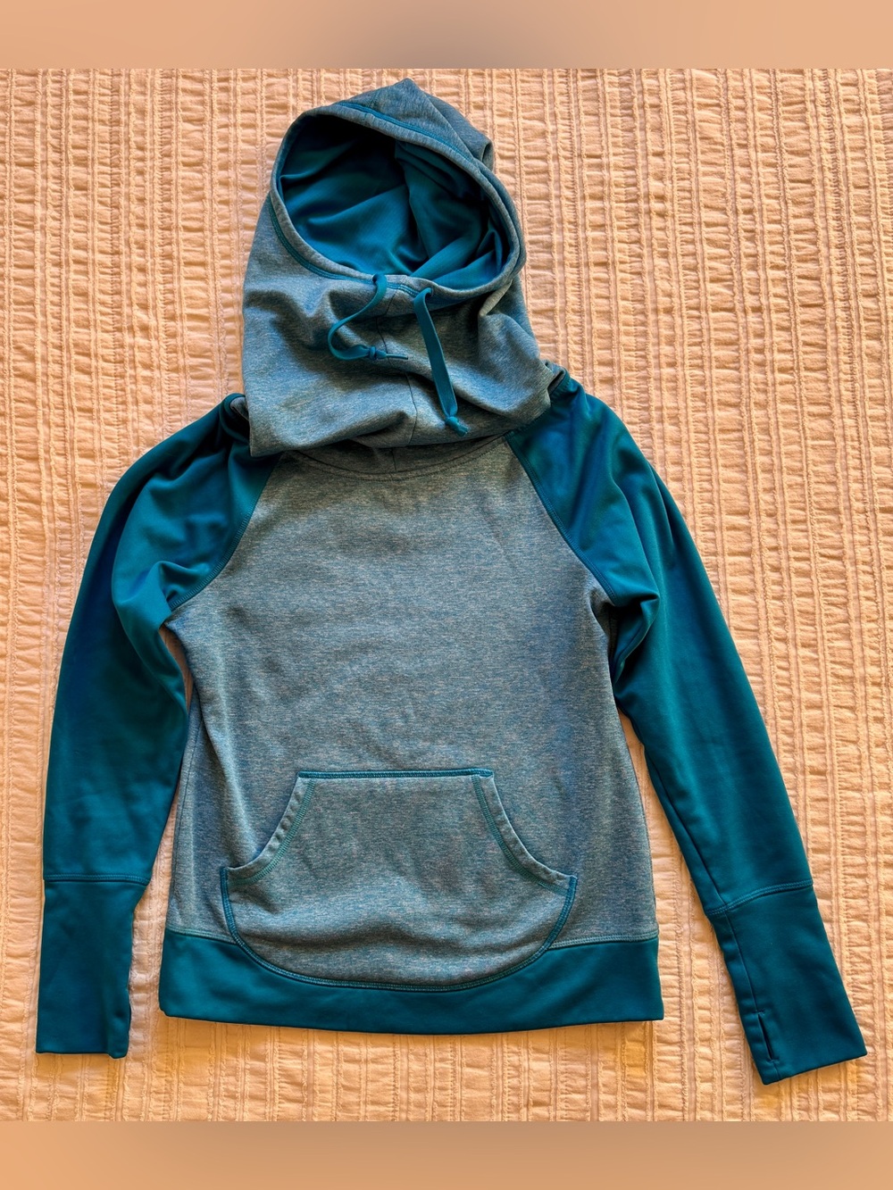 C9 by Champion Duo Dry Raglan Hoodie Sweatshirt | Cowl Neck | Blue | Size S